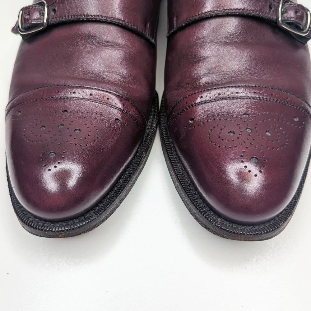 Salvatore Ferragamo double monk strap oxford shoes burgundy maroon size 9.5 EE